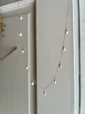 10k Gold Pearl Drop Necklace - Delicate Pearl Station Necklace 18inches